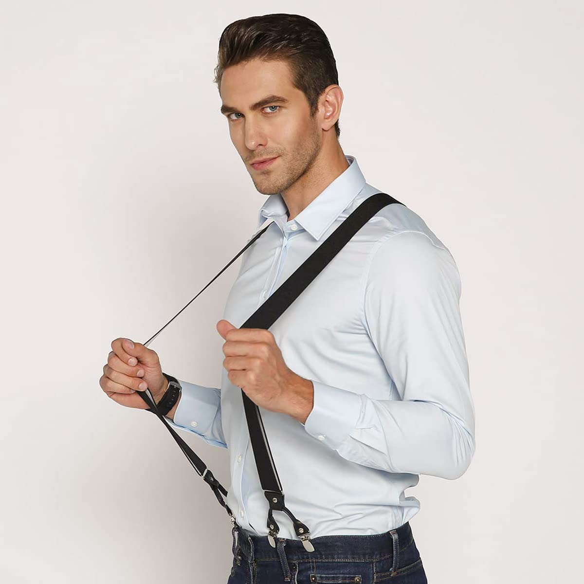 GUSTAVE Suspenders for Men Adjustable Elastic Y-Back Suspenders Fashion Heavy Duty Metal Clips Suspender for Shirt - Black GUSTAVE Suspenders for Men Adjustable Elastic Y-Back Suspenders Fashion Heavy Duty Metal Clips Suspender for Shirt - Black